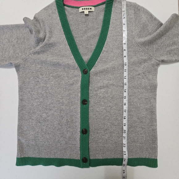 BODEN Alma Contrast Trim Cardigan Gray Green Women's Large Preppy - Picture 7 of 11